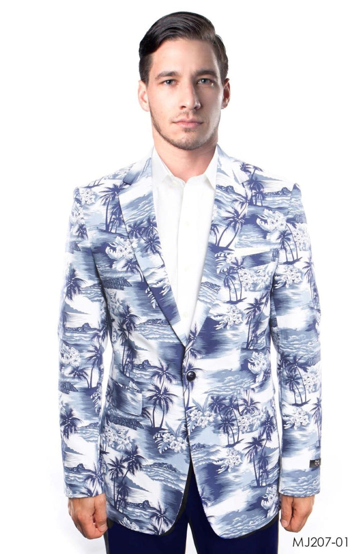 Blue Tropical Print Tazzio Fashion Jacket