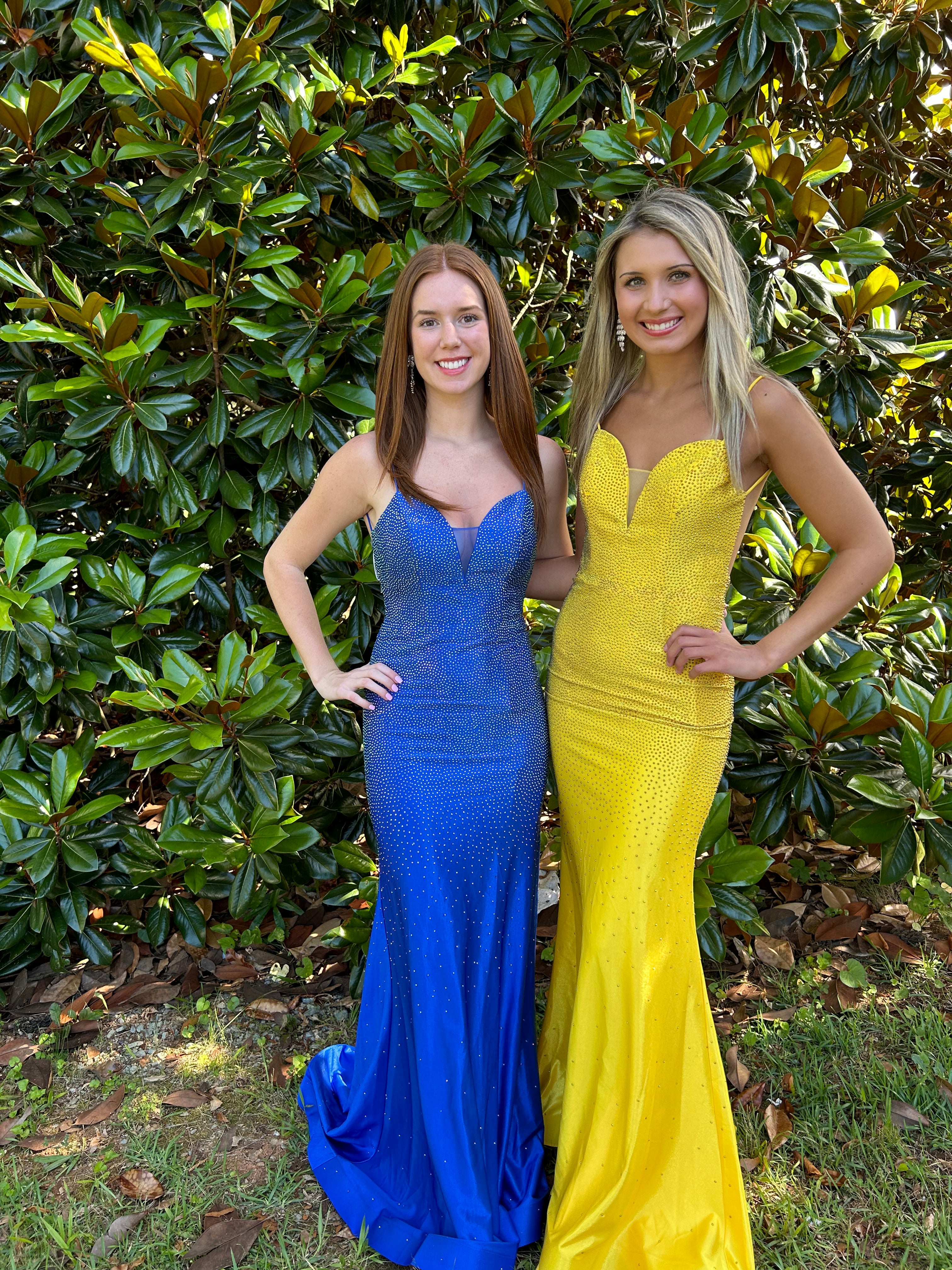 Blush Prom 12136 Bedazzled Dress with Low Open Back YELLOW / 8