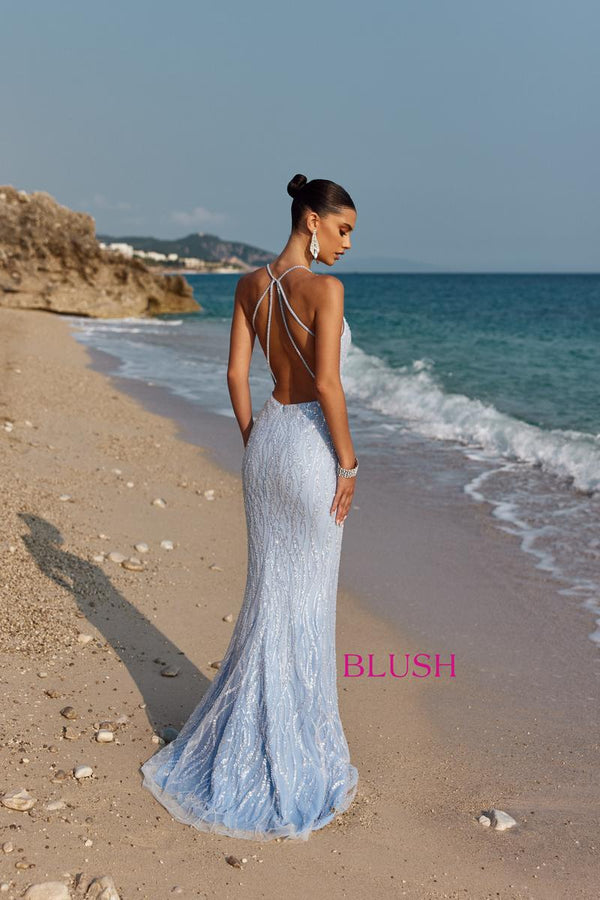 Blush Prom 12145 Ice Blue Fitted Sequin Dress Blush Prom