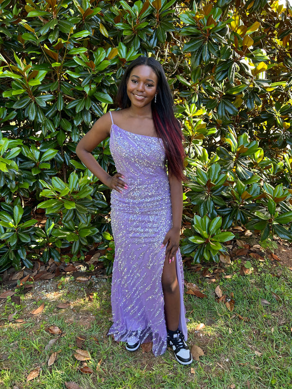 Blush Prom 12121 Lilac Sequin One Shoulder Dress