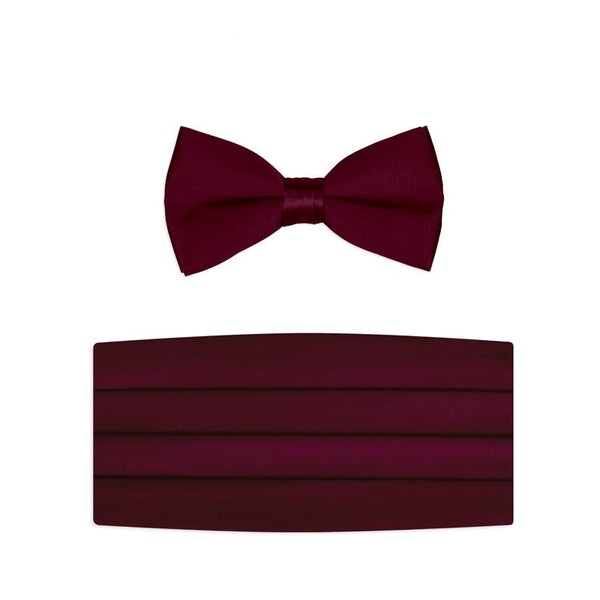 New Satin Bow Tie & Cummerbund Set - Burgundy Tuxedo Park