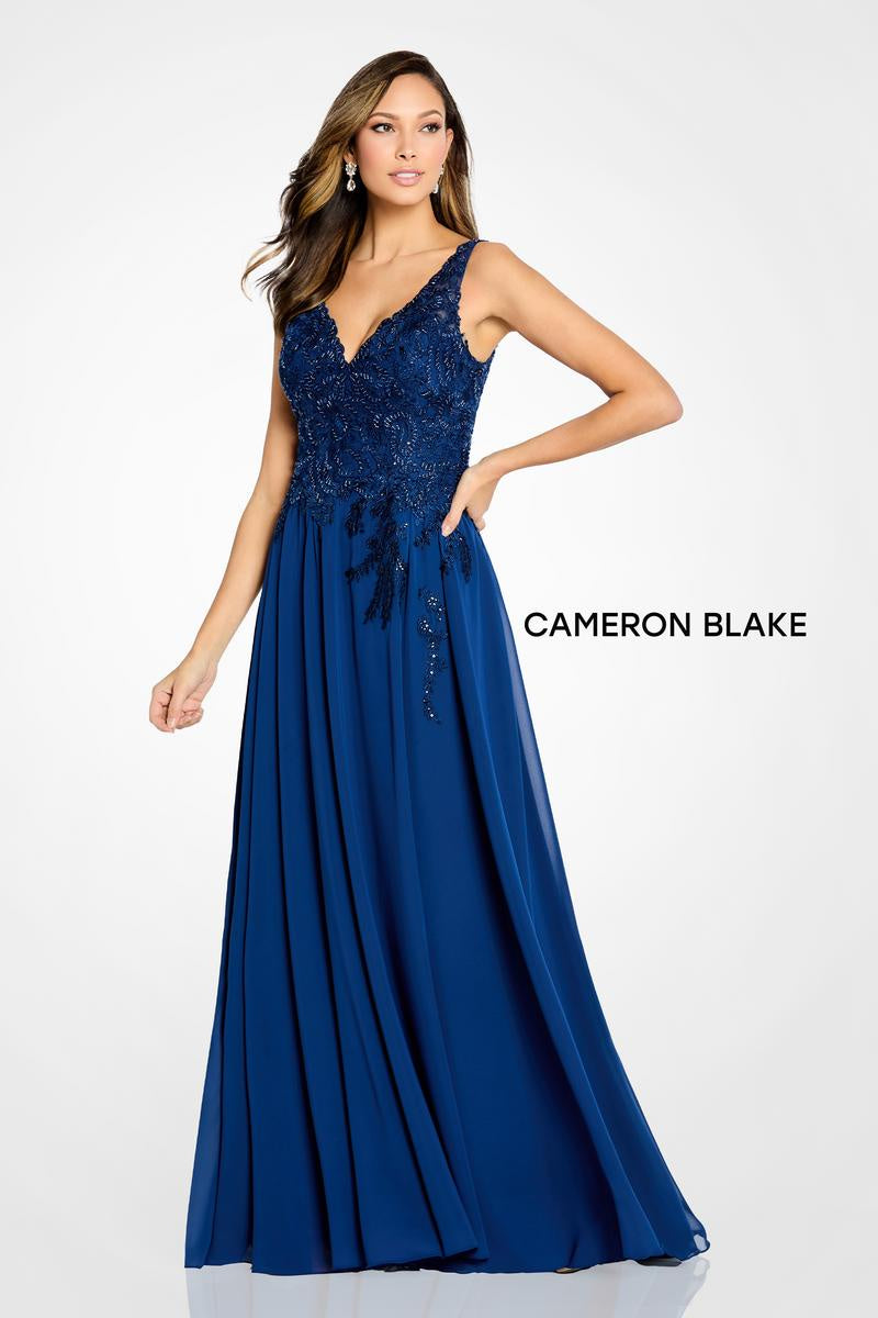 Cameron Blake CB117 NAVY A-Line Dress with Slit NAVY / 4