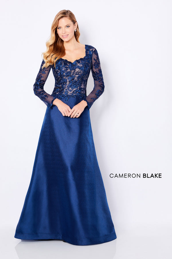 CAMERON BLAKE 221683 Navy Lace A-Line Evening Dress