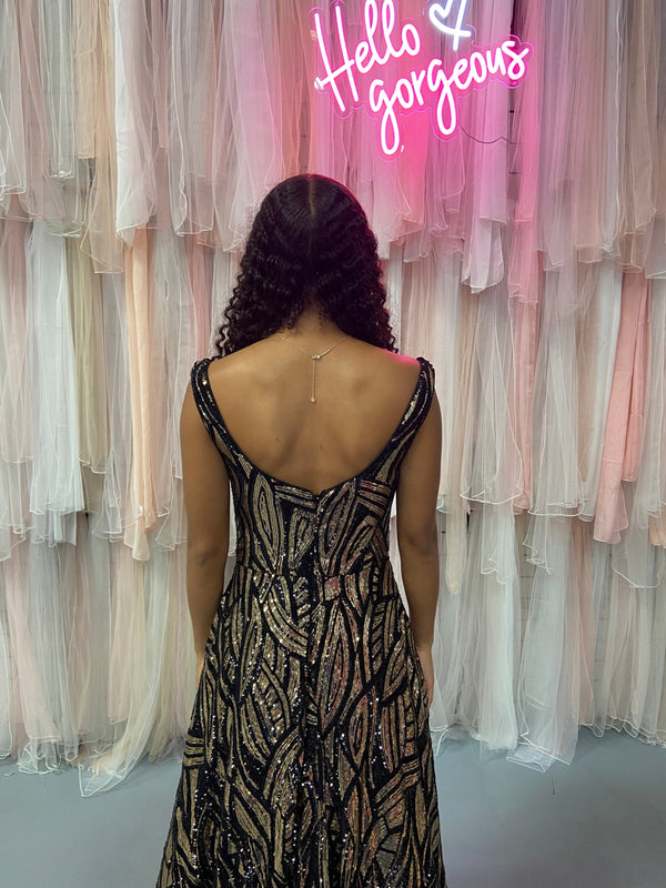 Cecilia Couture 1435 Black Gold Sequined Ballgown Cecilia Couture