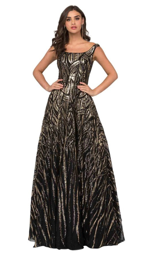 Cecilia Couture 1435 Black Gold Sequined Ballgown Cecilia Couture