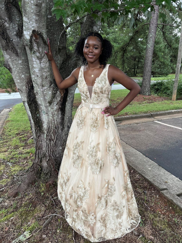 Cecilia Couture 1440 Champagne Gold A-Line Dress Cecilia Couture