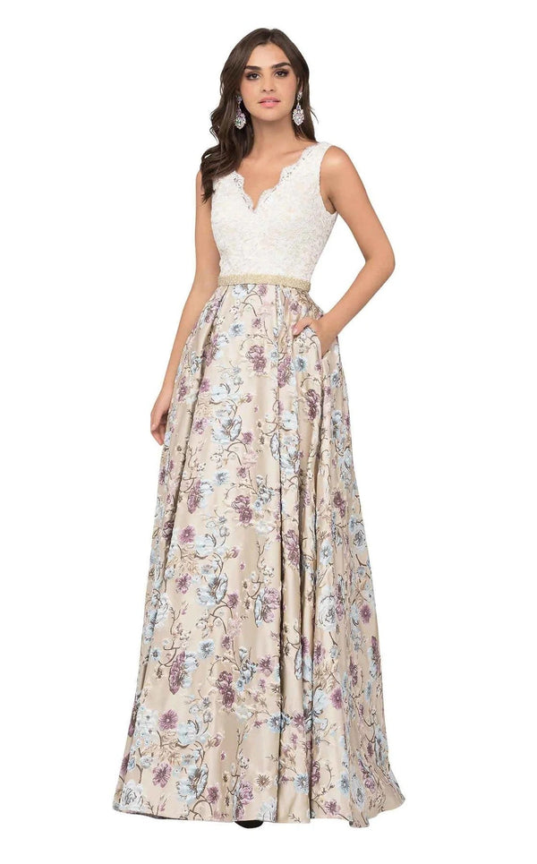 Cecilia Couture 1484 Ivory Floral Embroidered A-Line Dress Cecilia Couture