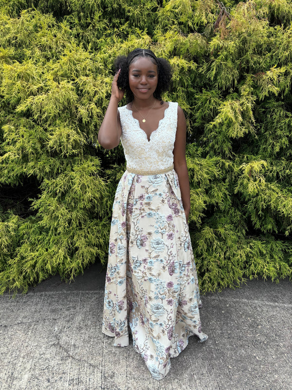 Cecilia Couture 1484 Ivory Floral Embroidered A-Line Dress Cecilia Couture