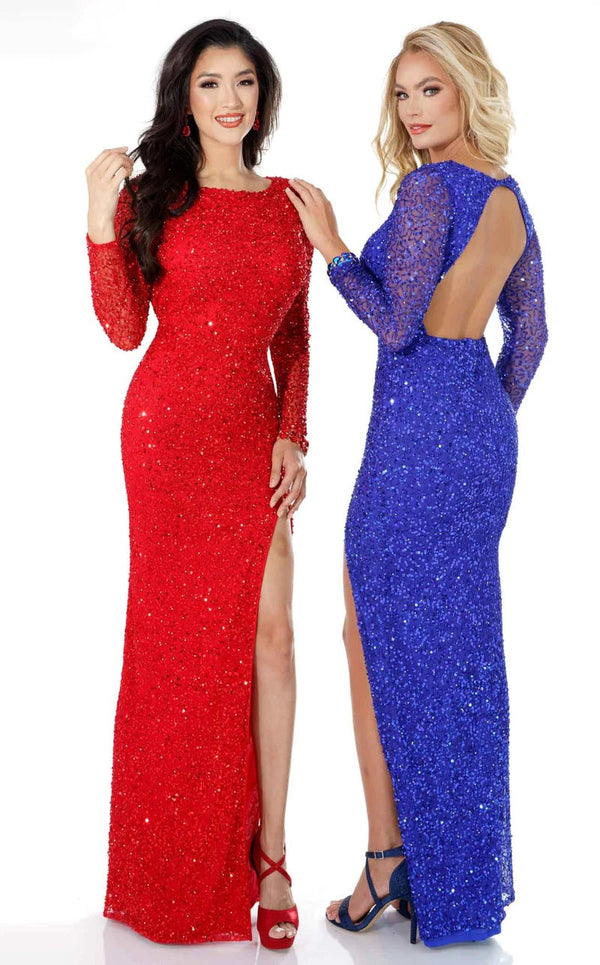 Cecilia Couture 1544 Red Sequin Long Sleeve Dress Cecilia Couture