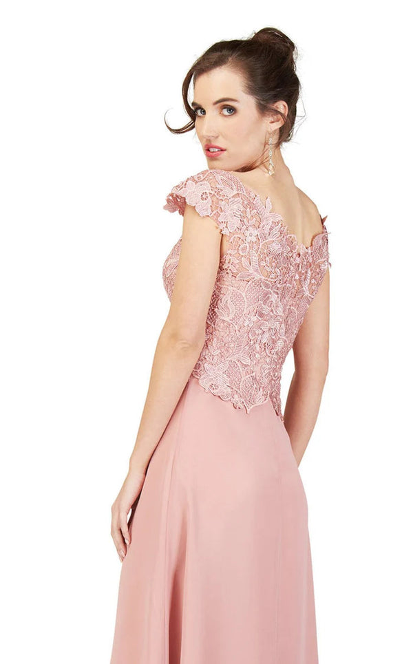 Cecilia Couture 1846 Champagne Lace Cap Sleeve Modest Dress Cecilia Couture