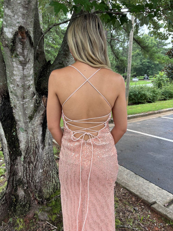 Cecilia Couture 2135 Blush Sequin Sheath Dress Cecilia Couture