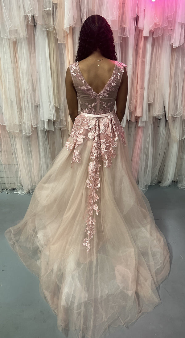 Cecilia Couture 2177 Pink Lace Dress w/ Overskirt Cecilia Couture