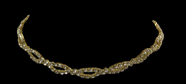Rhinestone Linked Oval Gold Necklace Cristal D'Or