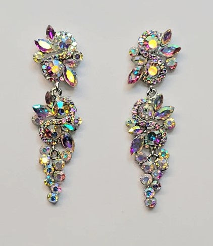 Iridescent AB Long Cluster Drop Earrings Cristal D'Or