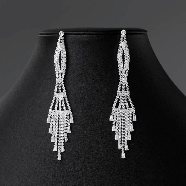 Macramé Crystal Rhinestone Fringe Silver Earrings Cristal D'Or