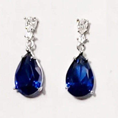 Dark Blue Cubic Zirconia Dainty Teardrop Earrings Cristal D'Or