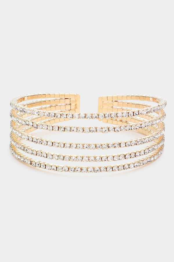 Gold 5 Row Rhinestone Cuff Bracelet Wona Trading Co