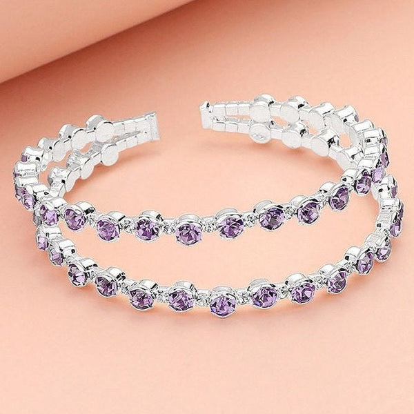 Cubic Zirconia Round Stone Bezel Split Cuff Bracelet Wona Trading Co
