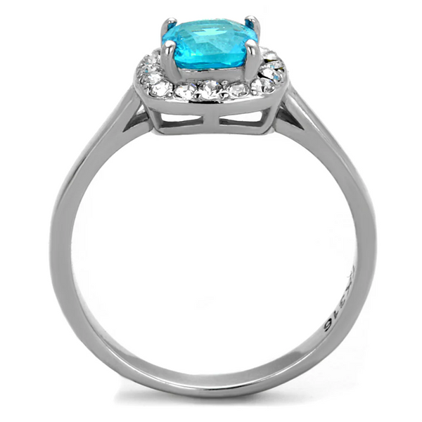 Light Aqua Cushion Cut Stainless Ring Fashion Jewelry