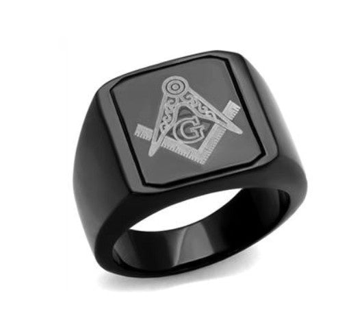 Men's Stainless Steel IP Black Masonic Ring Fashion Jewelry