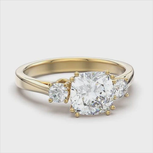 Cubic Zirconia 3 Stone IP Gold Fashion Ring Fashion Jewelry