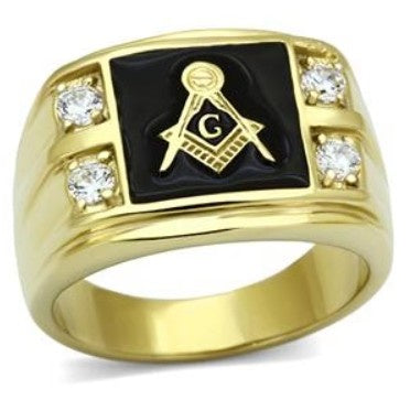 IP Gold Plated Stainless Steel Masonic Ring Fashion Jewelry