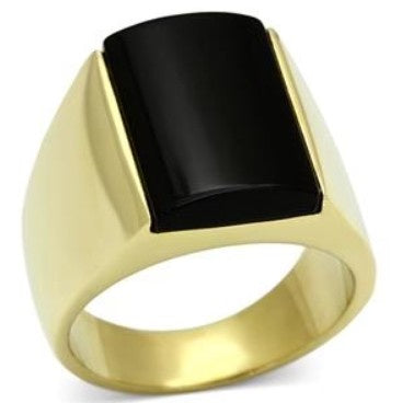 Black Onyx Gold Plated Stainless Steel Ring Fashion Jewelry