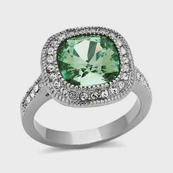 Green Crystal Stainless Cocktail Ring Fashion Jewelry
