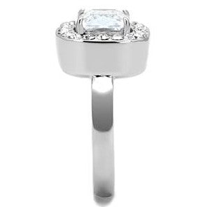 Cubic Zirconia Square Halo Stainless Ring Fashion Jewelry