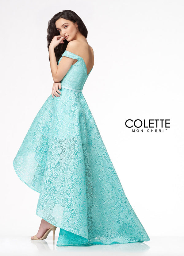 Colette CL18274 Aqua Lace Hi-Low Dress