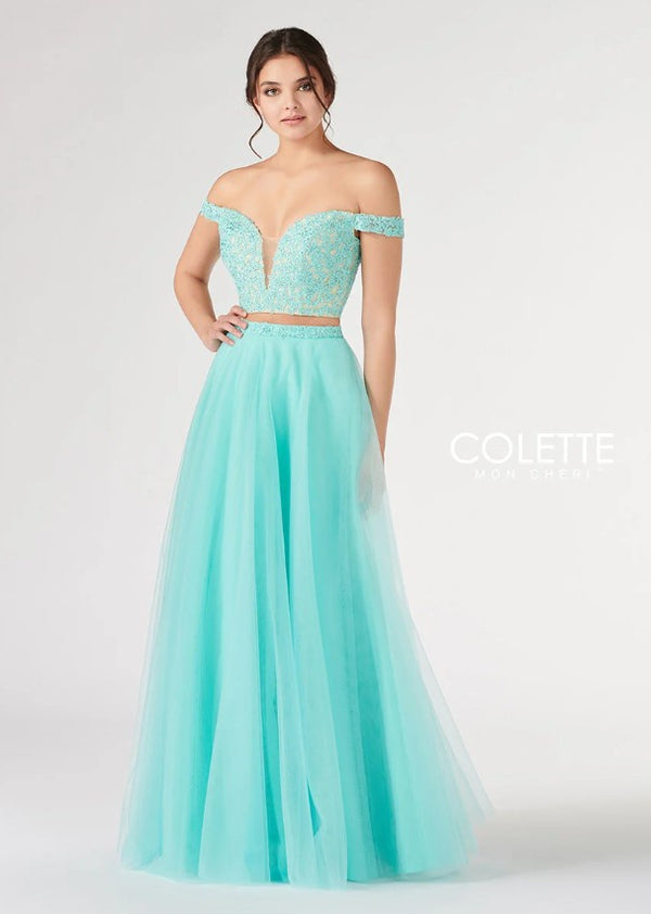 Colette CL19885 Aqua 2 Piece A-Line Dress