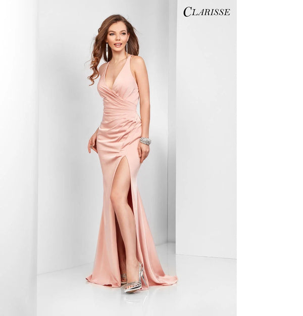 CLARISSE 3456 Blush Stretch Satin Dress Clarisse