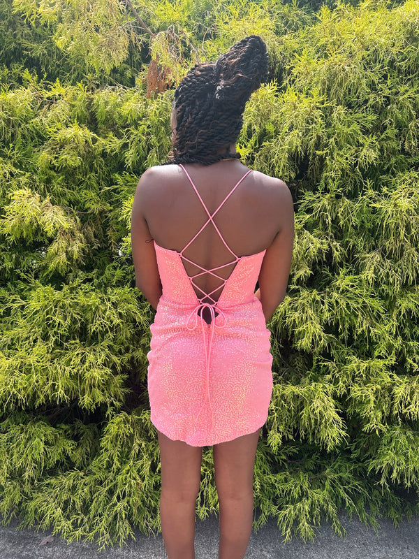 CLARISSE 30202 Coral Sequin Mini Dress Clarisse DesignsÂ