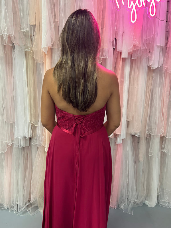 CLARISSE 7052 Wine Chiffon Lace Halter Dress Clarisse