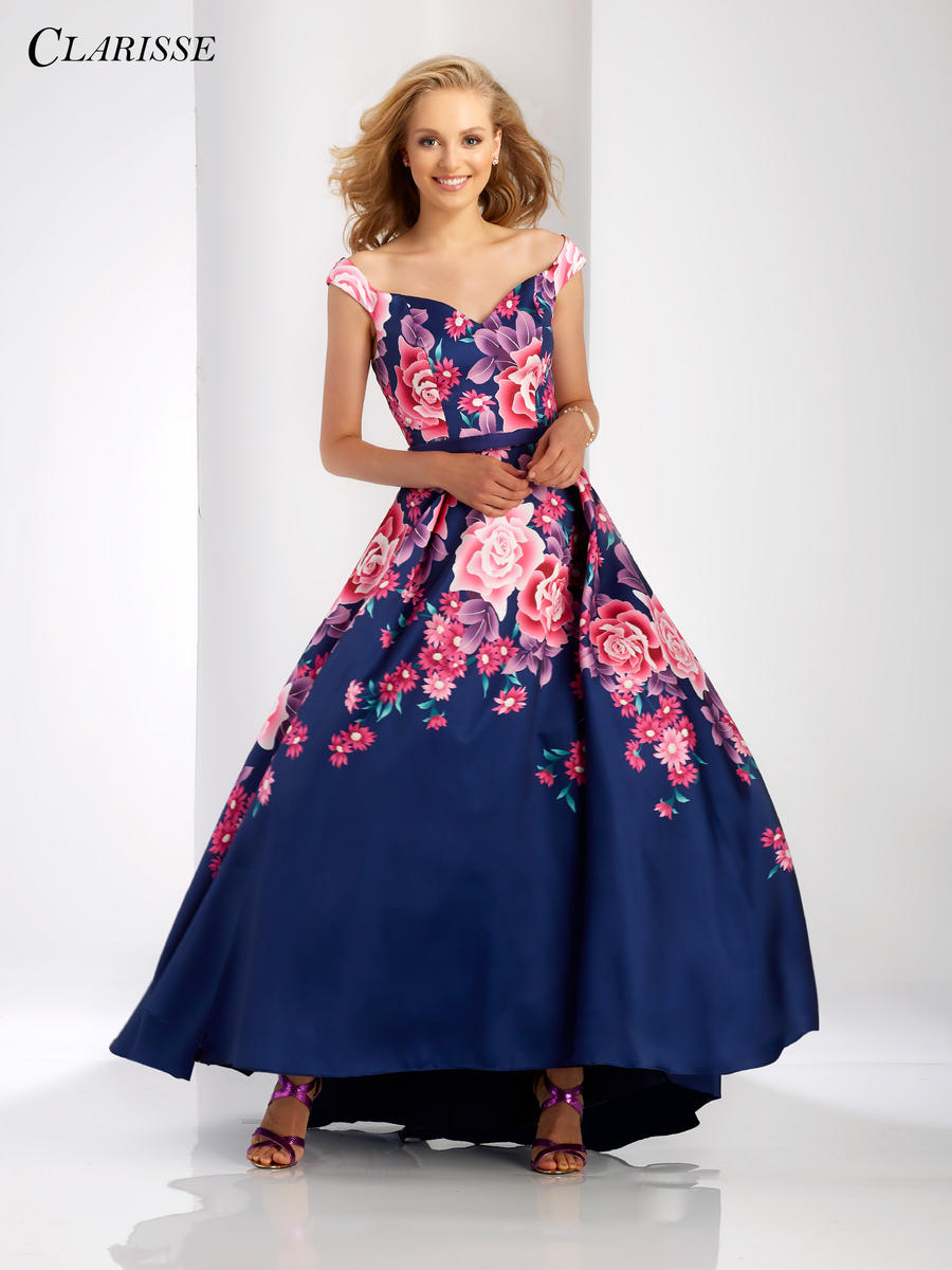 CLARISSE 3569 Navy Floral Print A-Line Dress