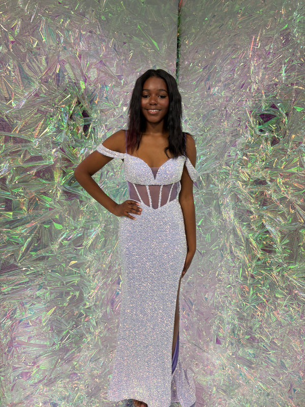 Candice Wang 72305 Lilac Sequin Illusion Dress Candice Wang