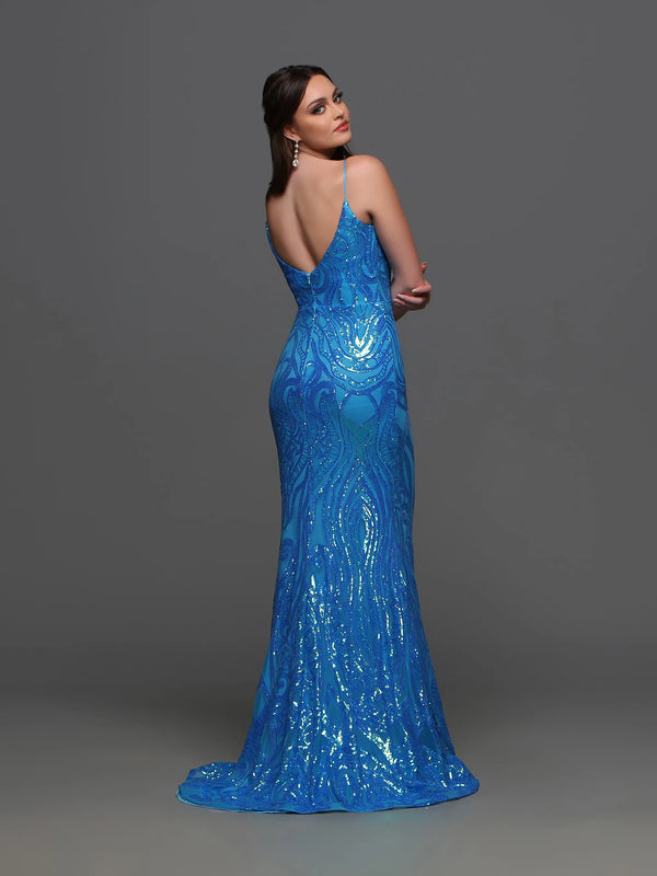 Candice Wang 72313 Peacock Blue Sequin Dress Candice Wang