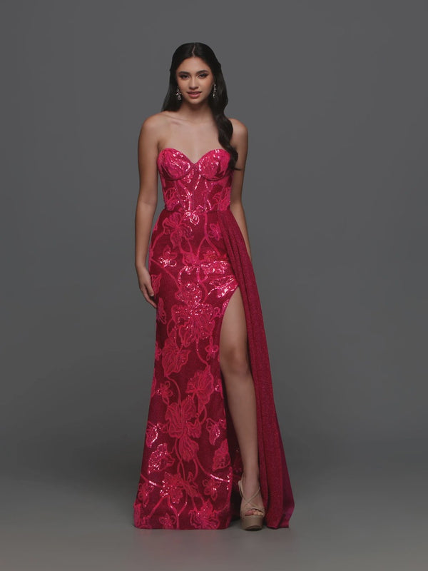 Candice Wang 72400 Fuchsia Floral Sequin Dress Candice WangÂ