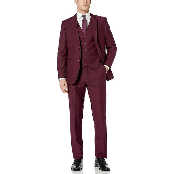 New Caravelli Burgundy 3 Piece Slim Fit Suit with Vest San Malone Enterprises