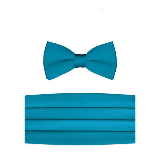 New Satin Bow Tie & Cummerbund Set - Caribbean Blue Tuxedo ParkÂ