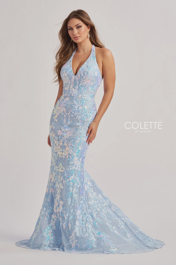 Colette CL8495 Ice Blue Sequin Design Fitted Dress Colette