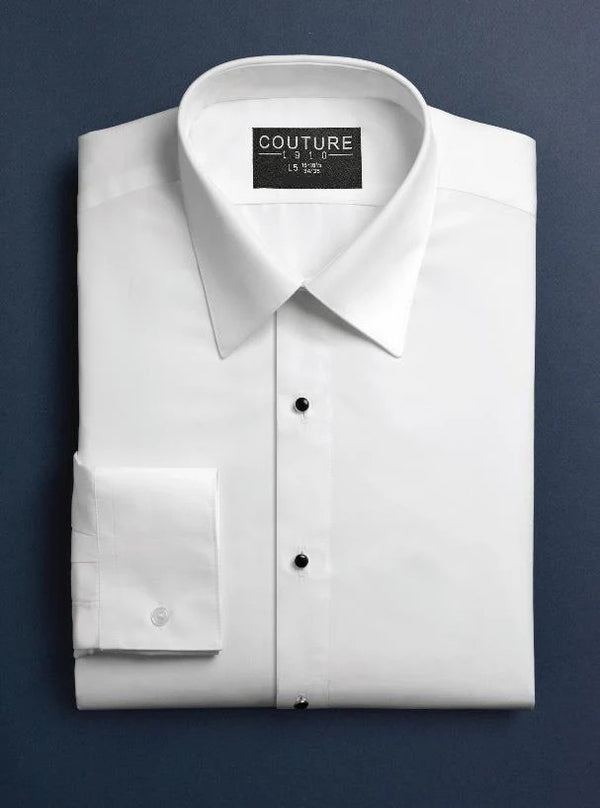 New White Laydown Collar Non-Pleated Tuxedo Dress Shirt - Regular Fit