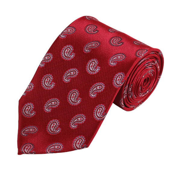 Red, Grey and White Paisley Woven Tie TieOutlet.com