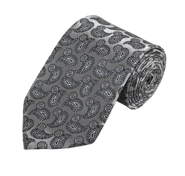 Silver and Grey Paisley Woven Tie TieOutlet.com