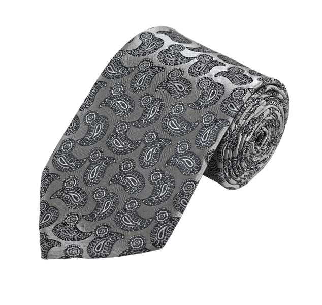 Silver and Grey Paisley Woven Tie