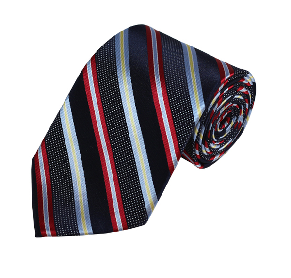 Red, Powder Blue, and Navy Striped Woven Tie Manzini Neckwear