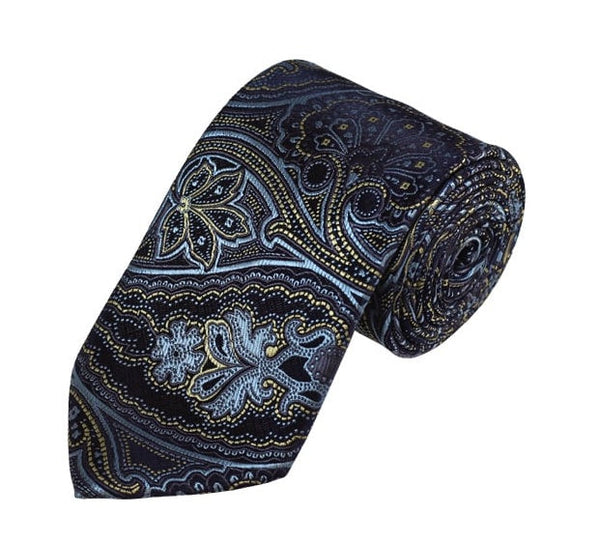 Steel Blue, Gold and Navy Paisley Woven Tie TieOutlet.com