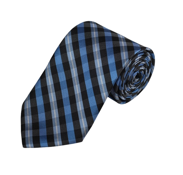 Light Blue, Grey and Black Checked Woven Tie TieOutlet.com