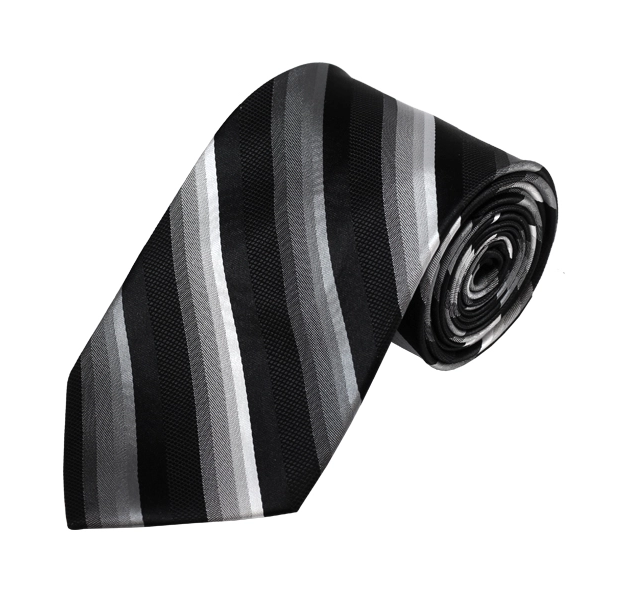 Black White Charcoal Grey Thick Stripe Woven Necktie