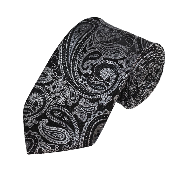 Silver and Black Paisley Woven Tie